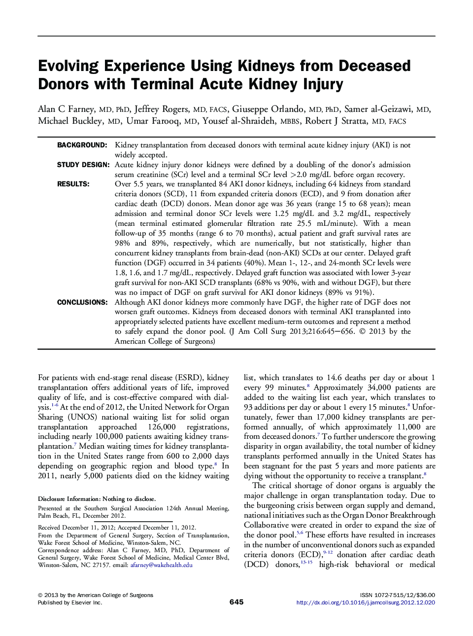 Evolving Experience Using Kidneys from Deceased Donors with Terminal Acute Kidney Injury 