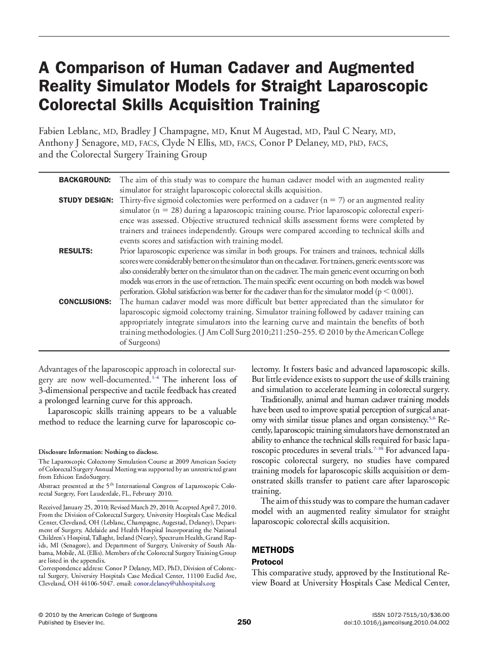 عکس صفحه اول مقاله: A Comparison of Human Cadaver and Augmented Reality Simulator Models for Straight Laparoscopic Colorectal Skills Acquisition Training A Comparison of Human Cadaver and Augmented Reality Simulator Models for Straight Laparoscopic Colorectal Skills Acquisition Training