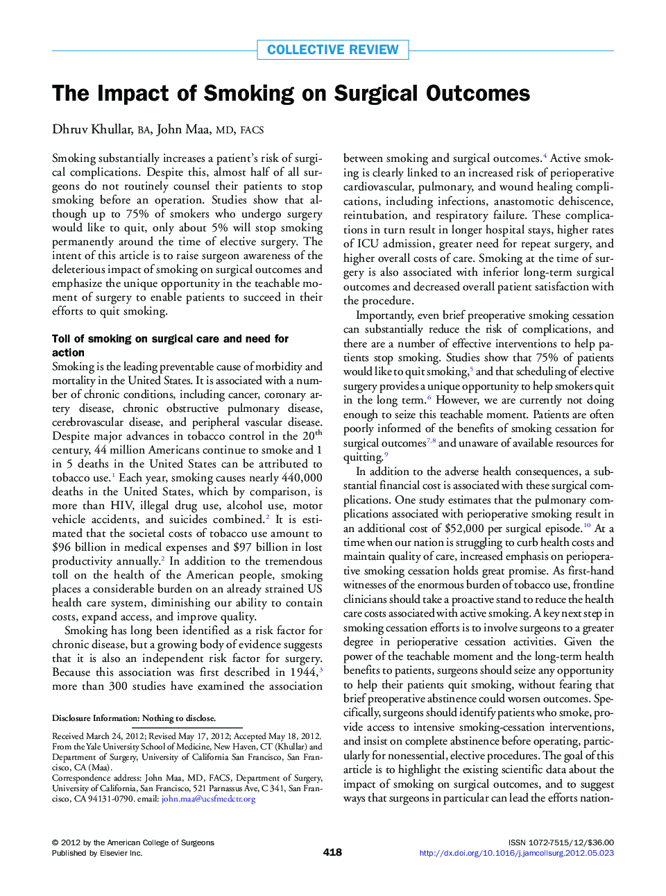 The Impact of Smoking on Surgical Outcomes