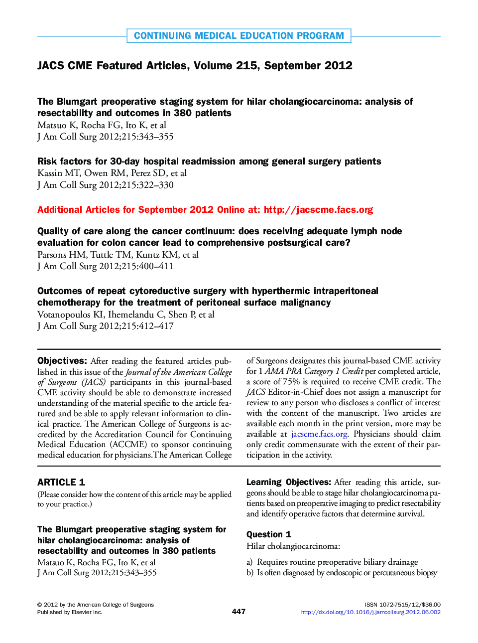 JACS CME Featured Articles, Volume 215, September 2012