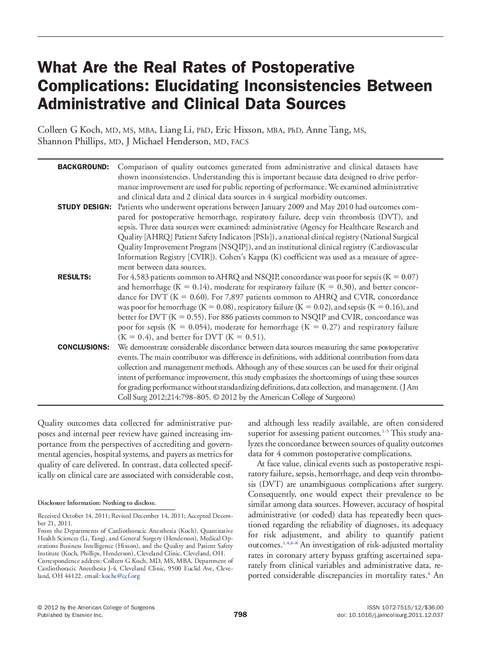 What Are the Real Rates of Postoperative Complications: Elucidating Inconsistencies Between Administrative and Clinical Data Sources 