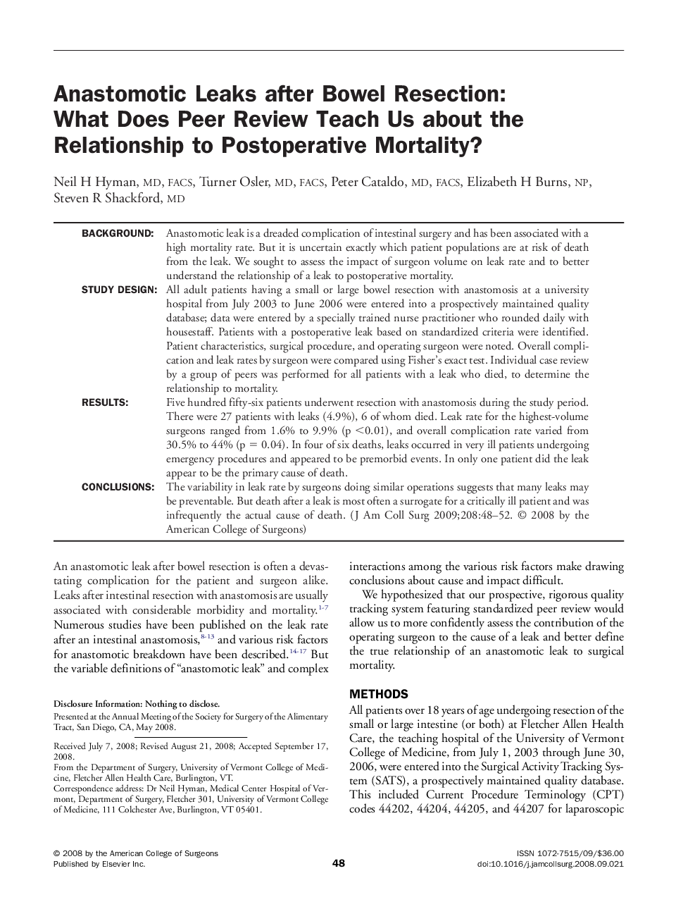 Anastomotic Leaks after Bowel Resection: What Does Peer Review Teach Us about the Relationship to Postoperative Mortality? 