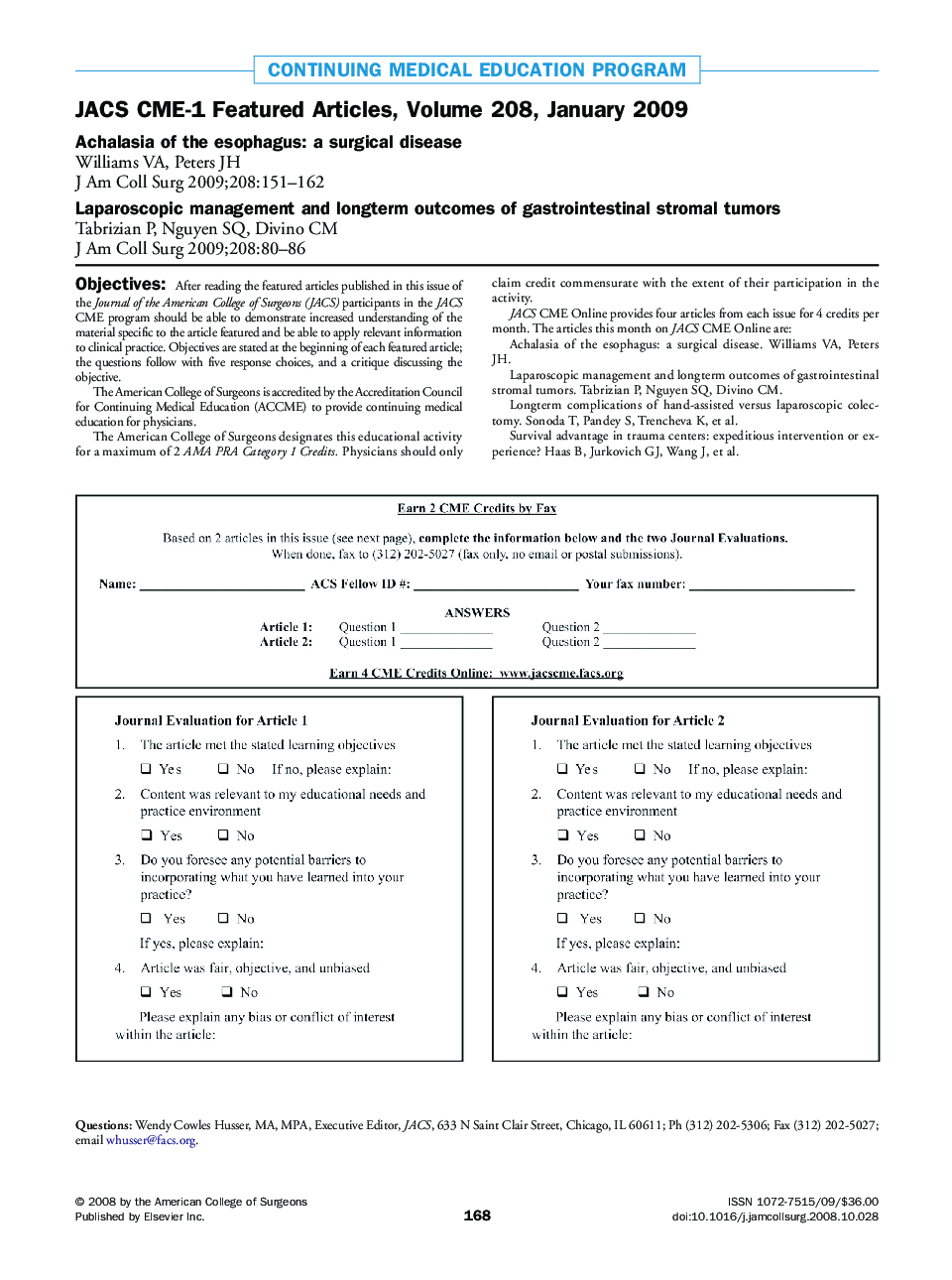 JACS CME-1 Featured Articles, Volume 208, January 2009