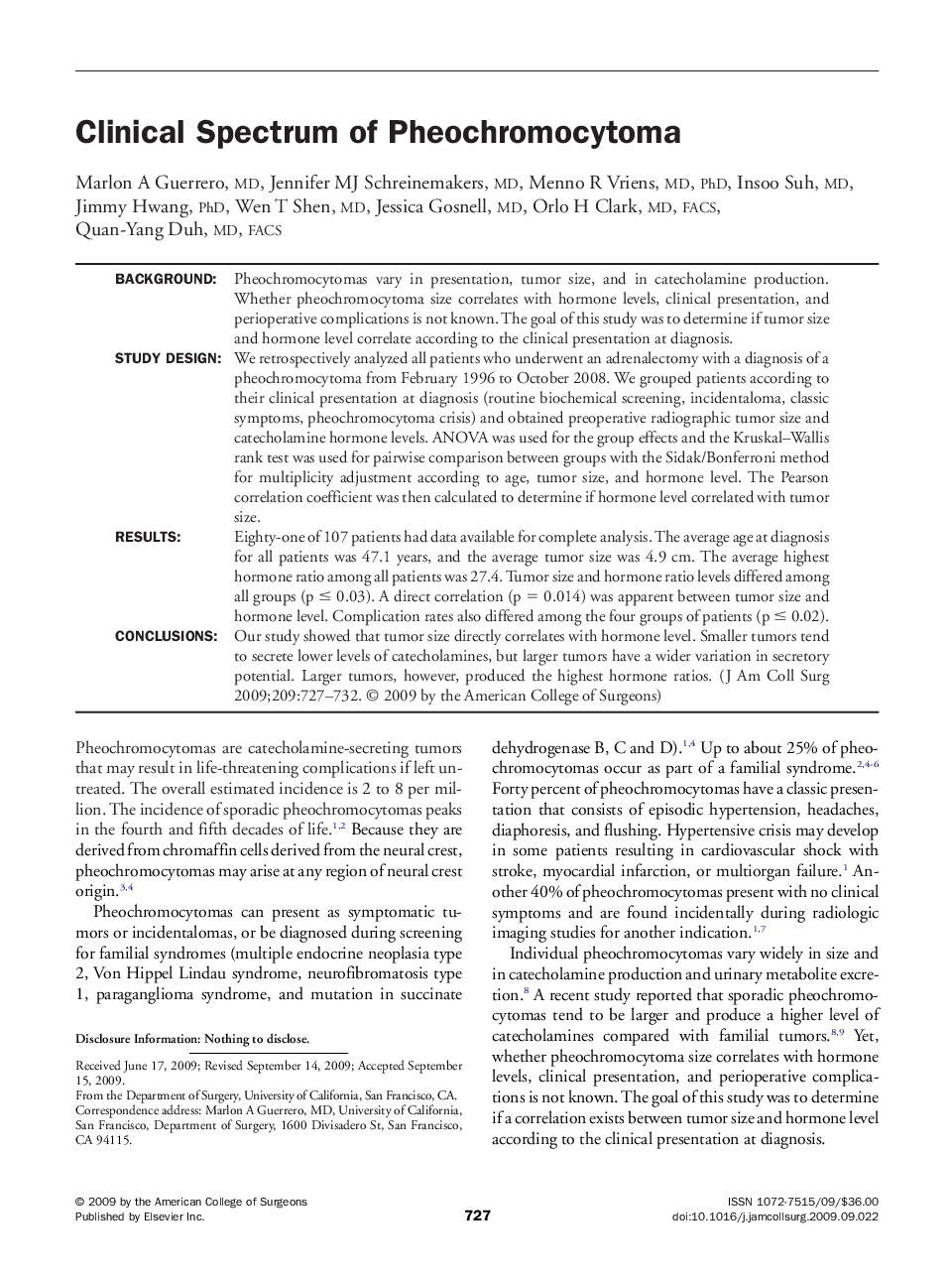 Clinical Spectrum of Pheochromocytoma 