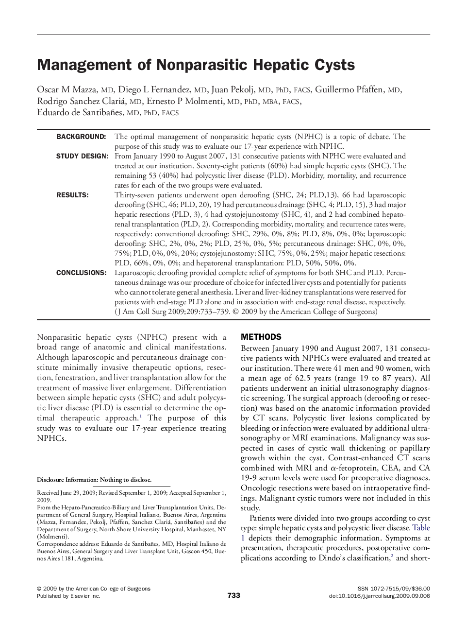 Management of Nonparasitic Hepatic Cysts 