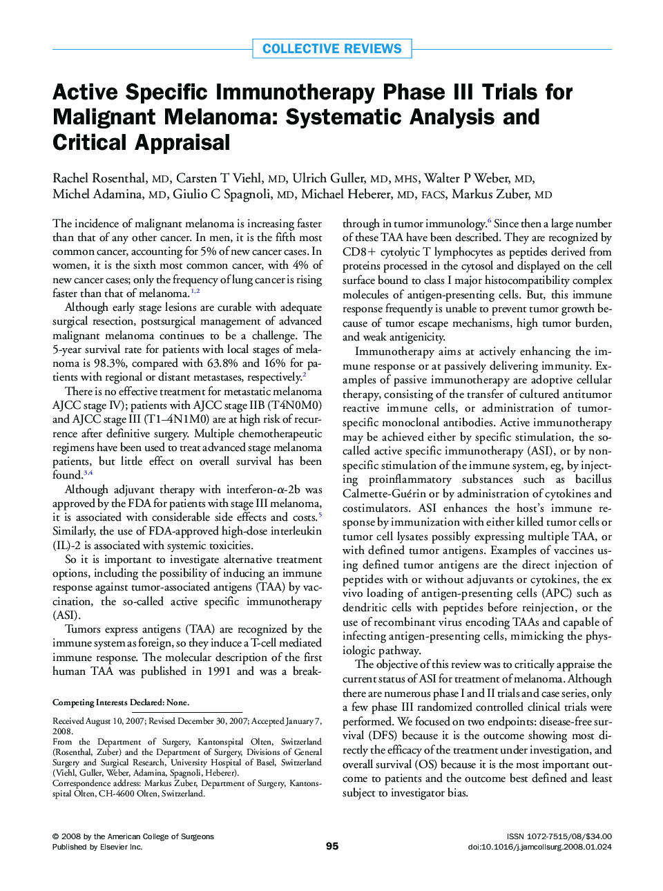 Active Specific Immunotherapy Phase III Trials for Malignant Melanoma: Systematic Analysis and Critical Appraisal