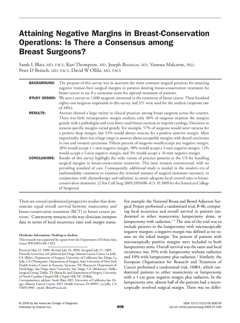 Attaining Negative Margins in Breast-Conservation Operations: Is There a Consensus among Breast Surgeons? 