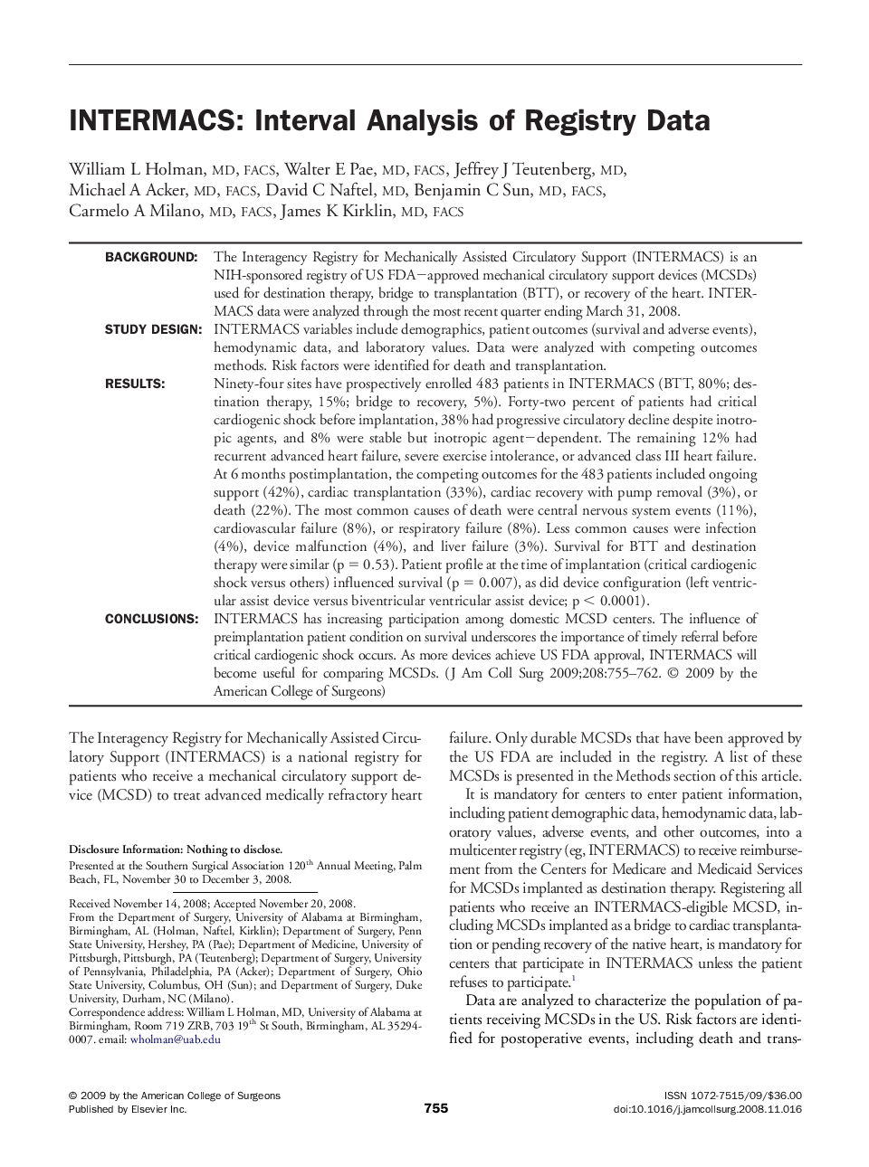 INTERMACS: Interval Analysis of Registry Data 