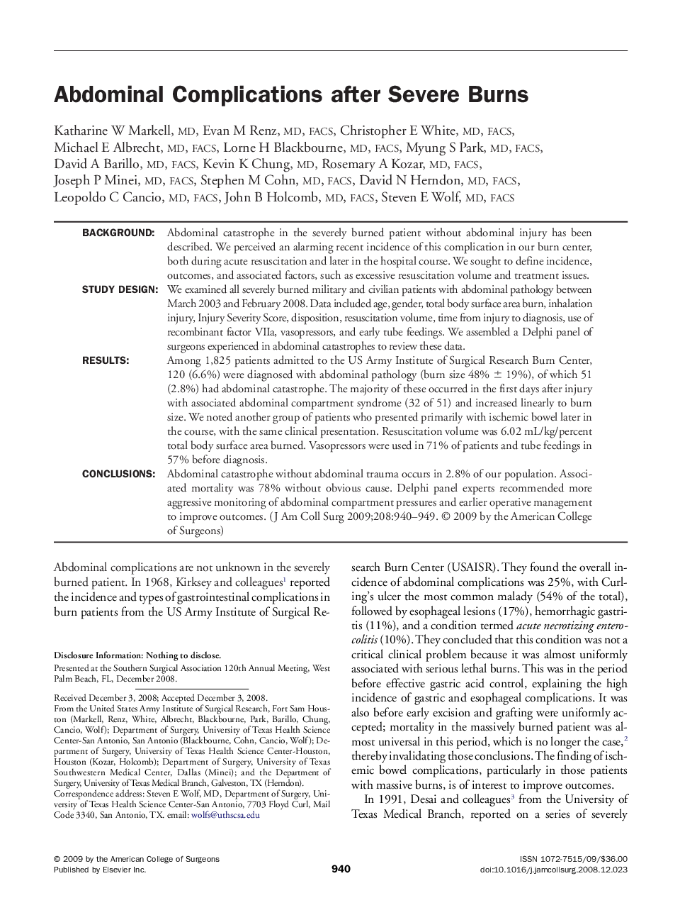 Abdominal Complications after Severe Burns 