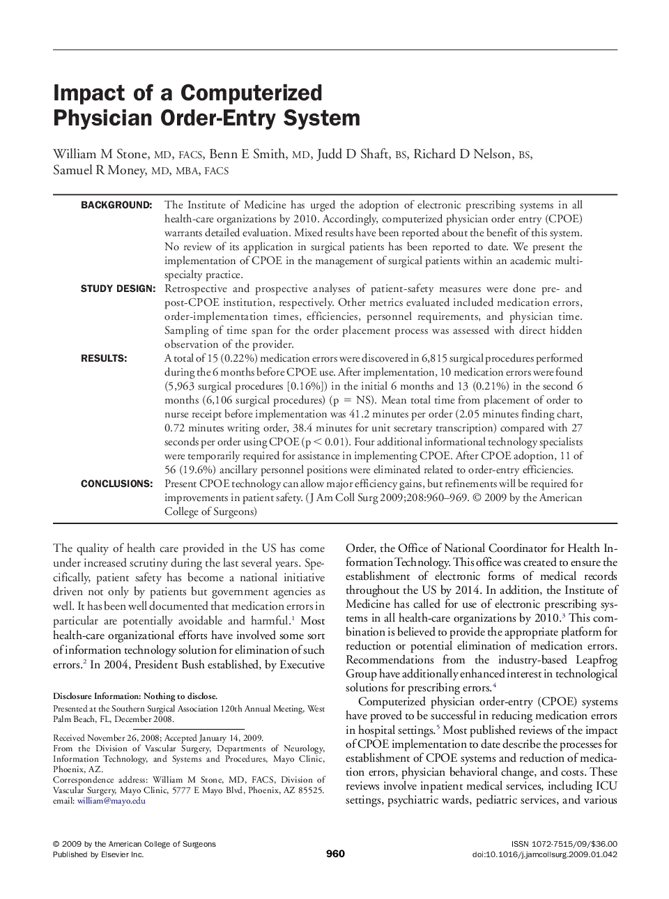 Impact of a Computerized Physician Order-Entry System 