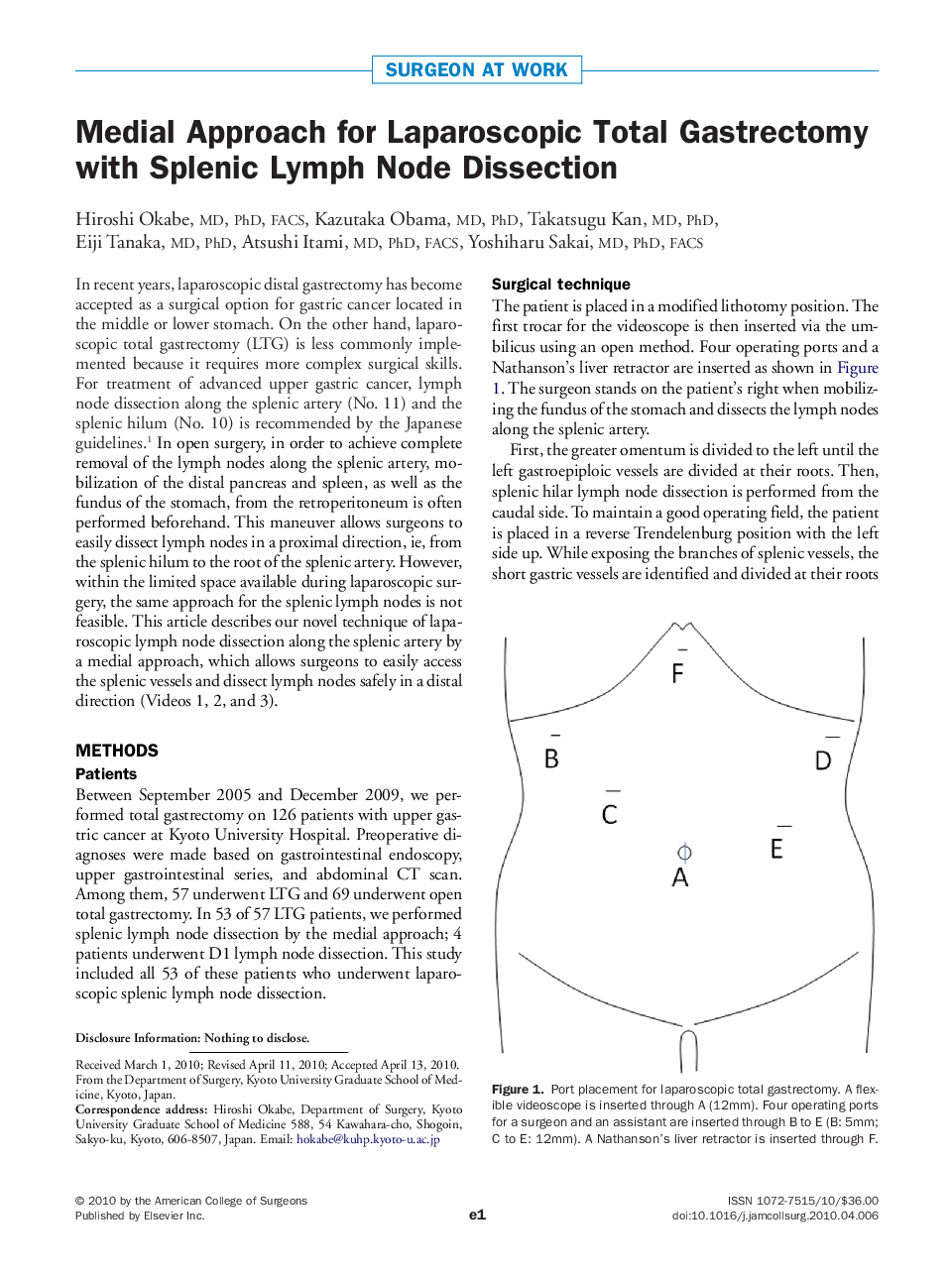 Medial Approach for Laparoscopic Total Gastrectomy with Splenic Lymph Node Dissection