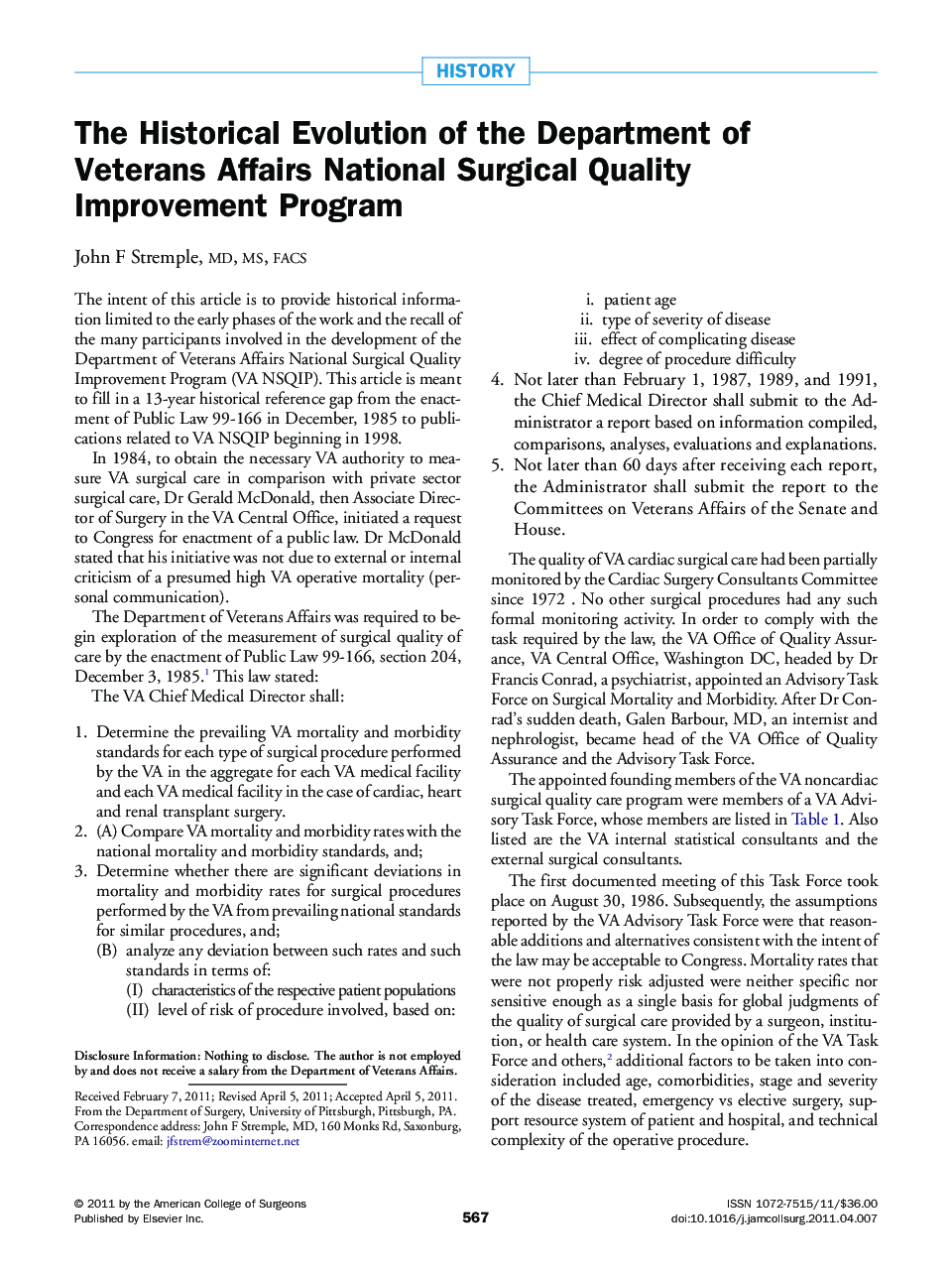 The Historical Evolution of the Department of Veterans Affairs National Surgical Quality Improvement Program