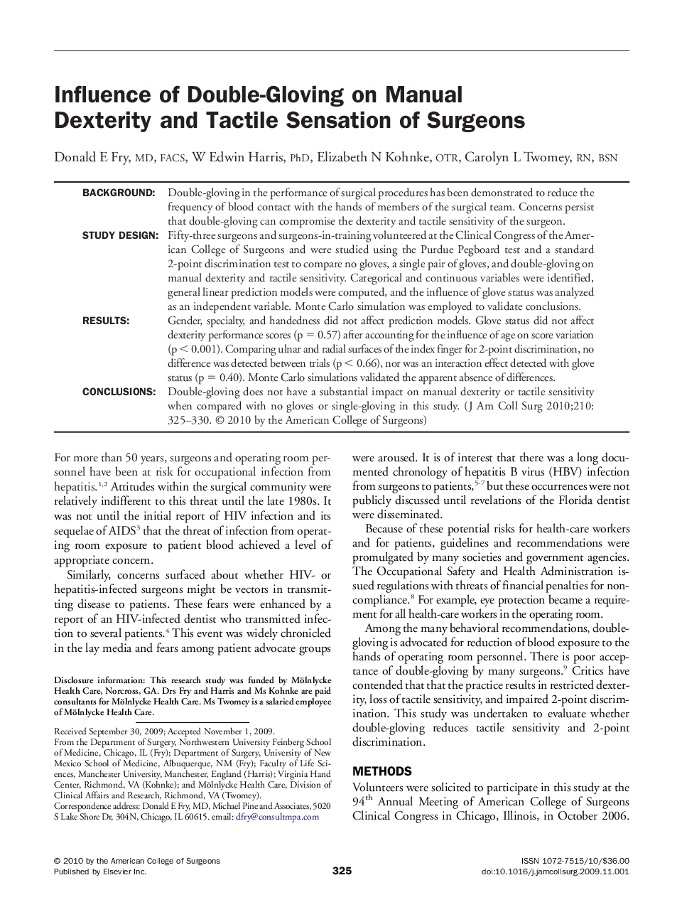 Influence of Double-Gloving on Manual Dexterity and Tactile Sensation of Surgeons 