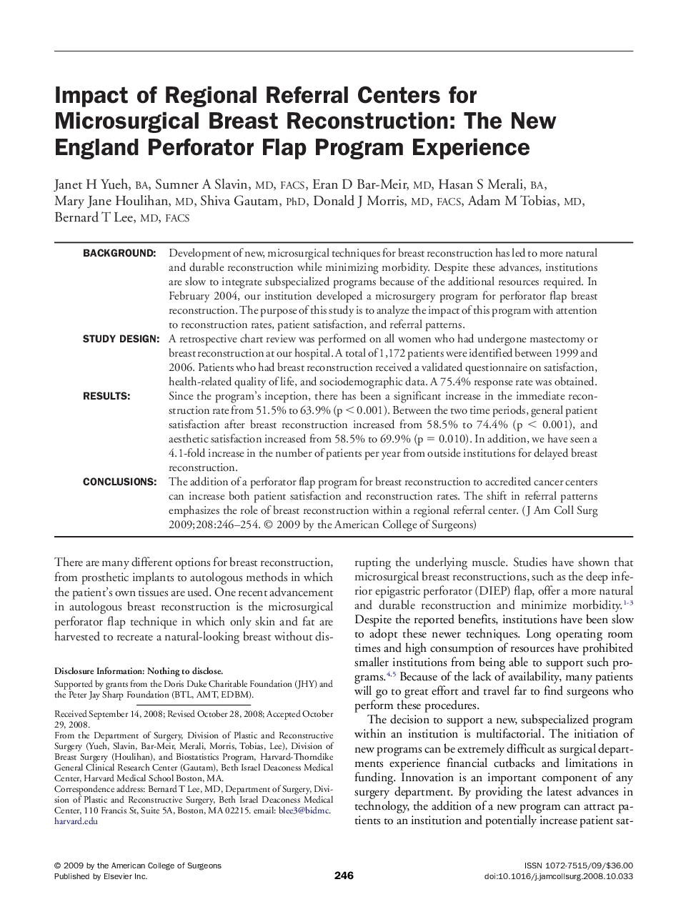 Impact of Regional Referral Centers for Microsurgical Breast Reconstruction: The New England Perforator Flap Program Experience
