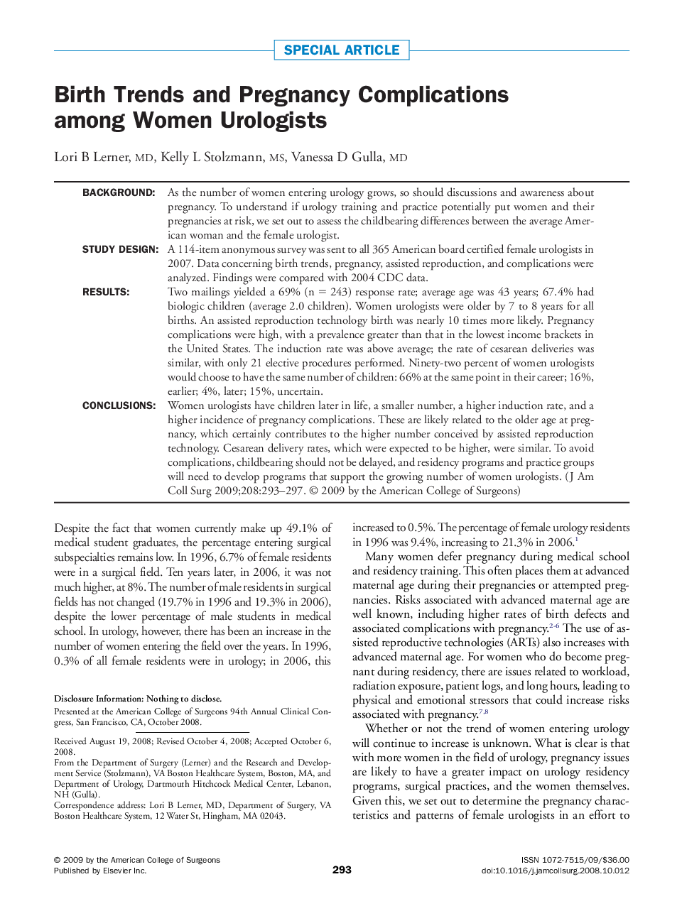 عکس صفحه اول مقاله: Birth Trends and Pregnancy Complications among Women Urologists Birth Trends and Pregnancy Complications among Women Urologists