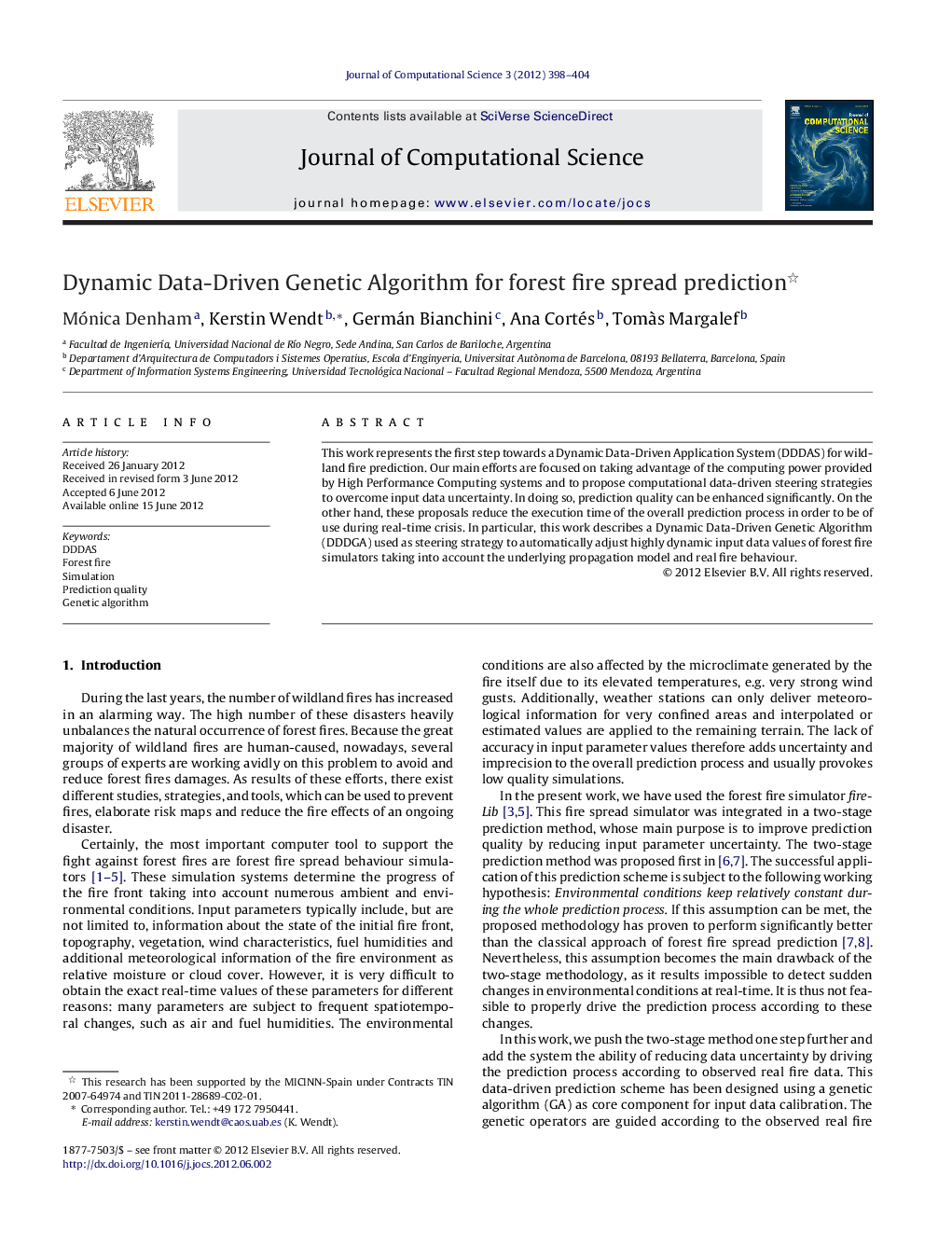 Dynamic Data-Driven Genetic Algorithm for forest fire spread prediction 