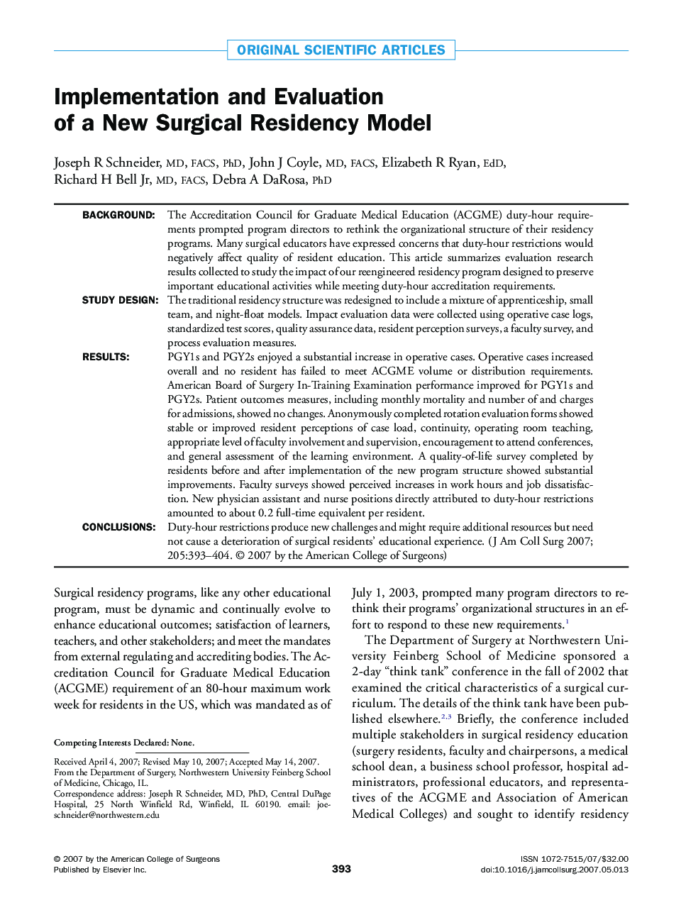 Implementation and Evaluation of a New Surgical Residency Model 