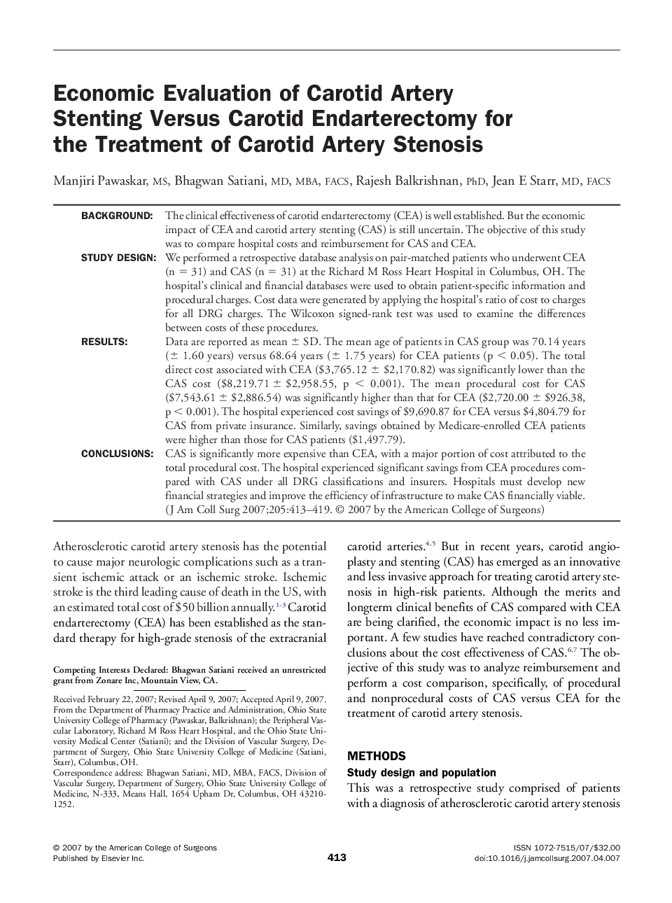 Economic Evaluation of Carotid Artery Stenting Versus Carotid Endarterectomy for the Treatment of Carotid Artery Stenosis 