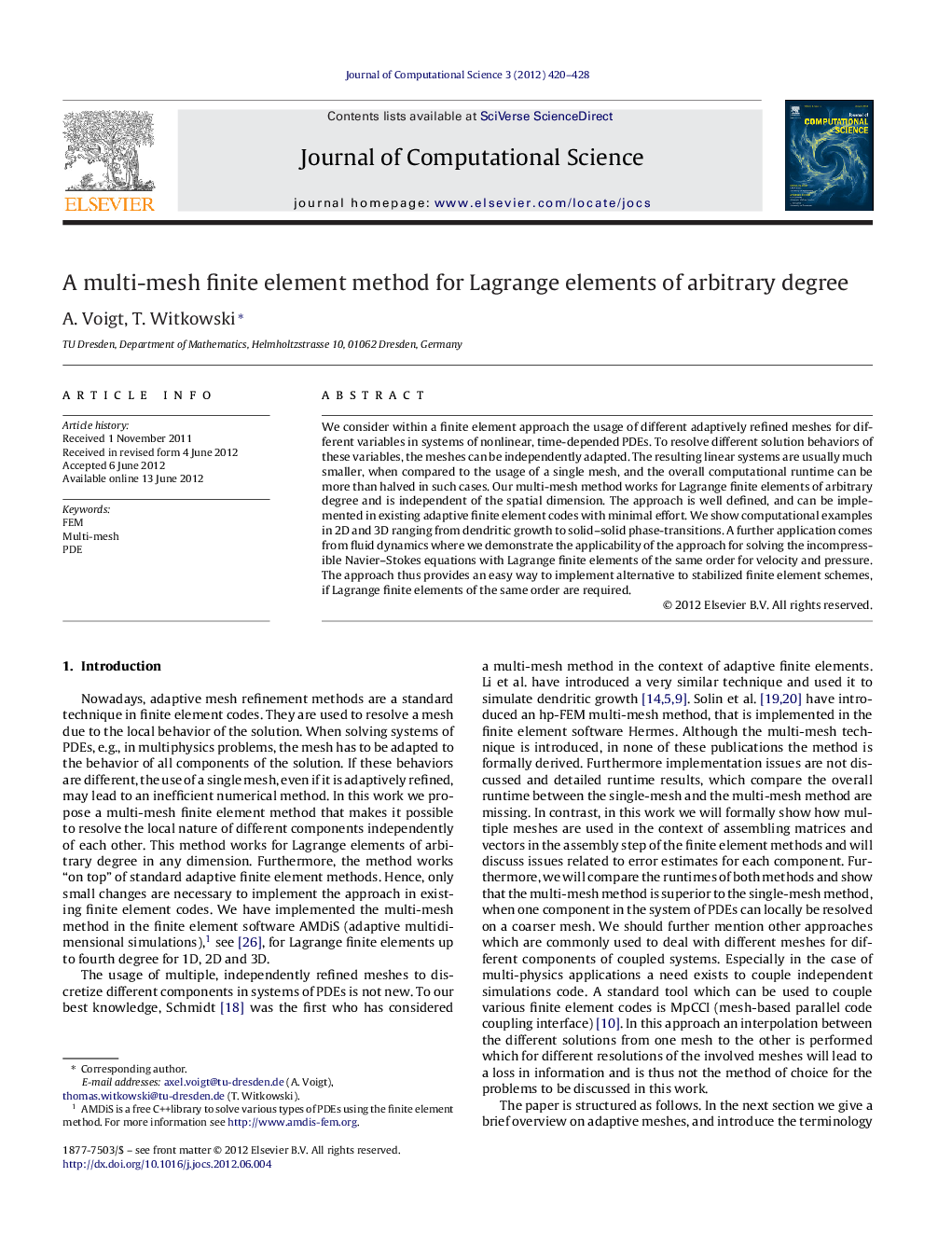 A multi-mesh finite element method for Lagrange elements of arbitrary degree