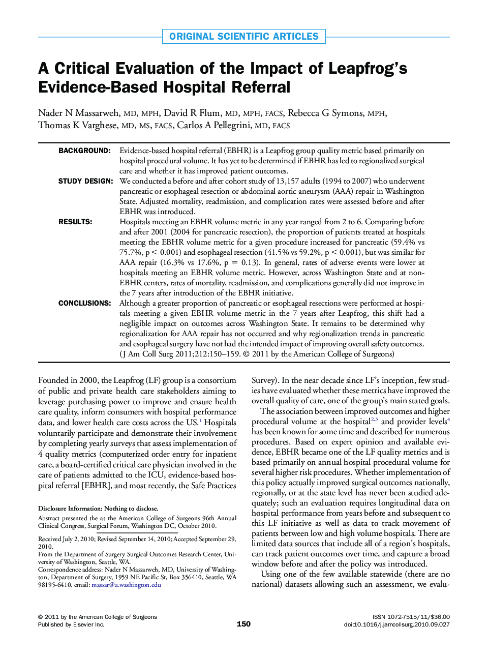 A Critical Evaluation of the Impact of Leapfrog's Evidence-Based Hospital Referral