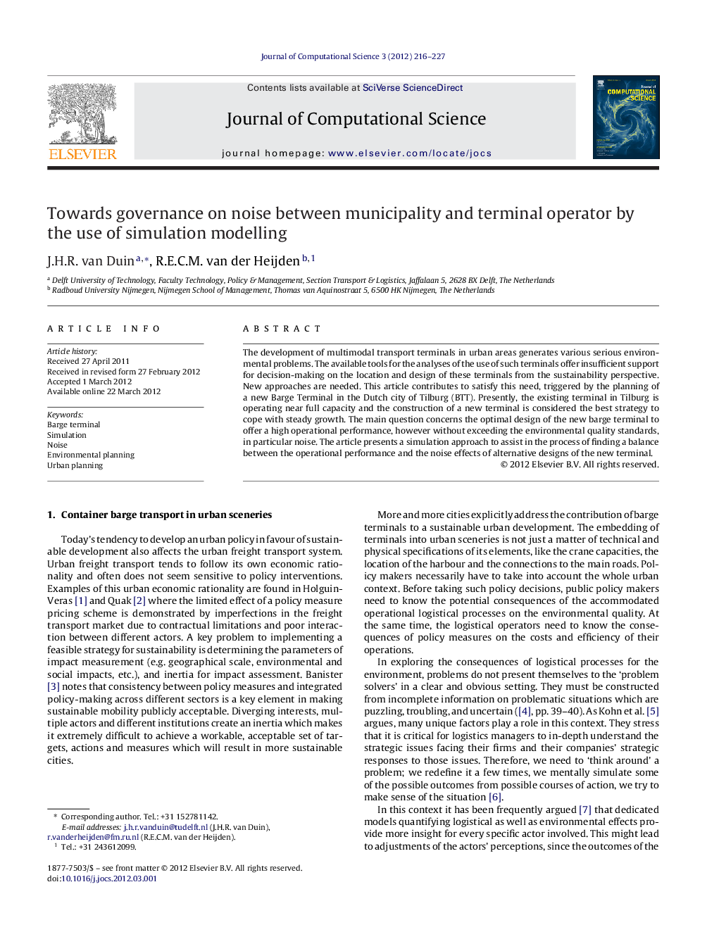 Towards governance on noise between municipality and terminal operator by the use of simulation modelling