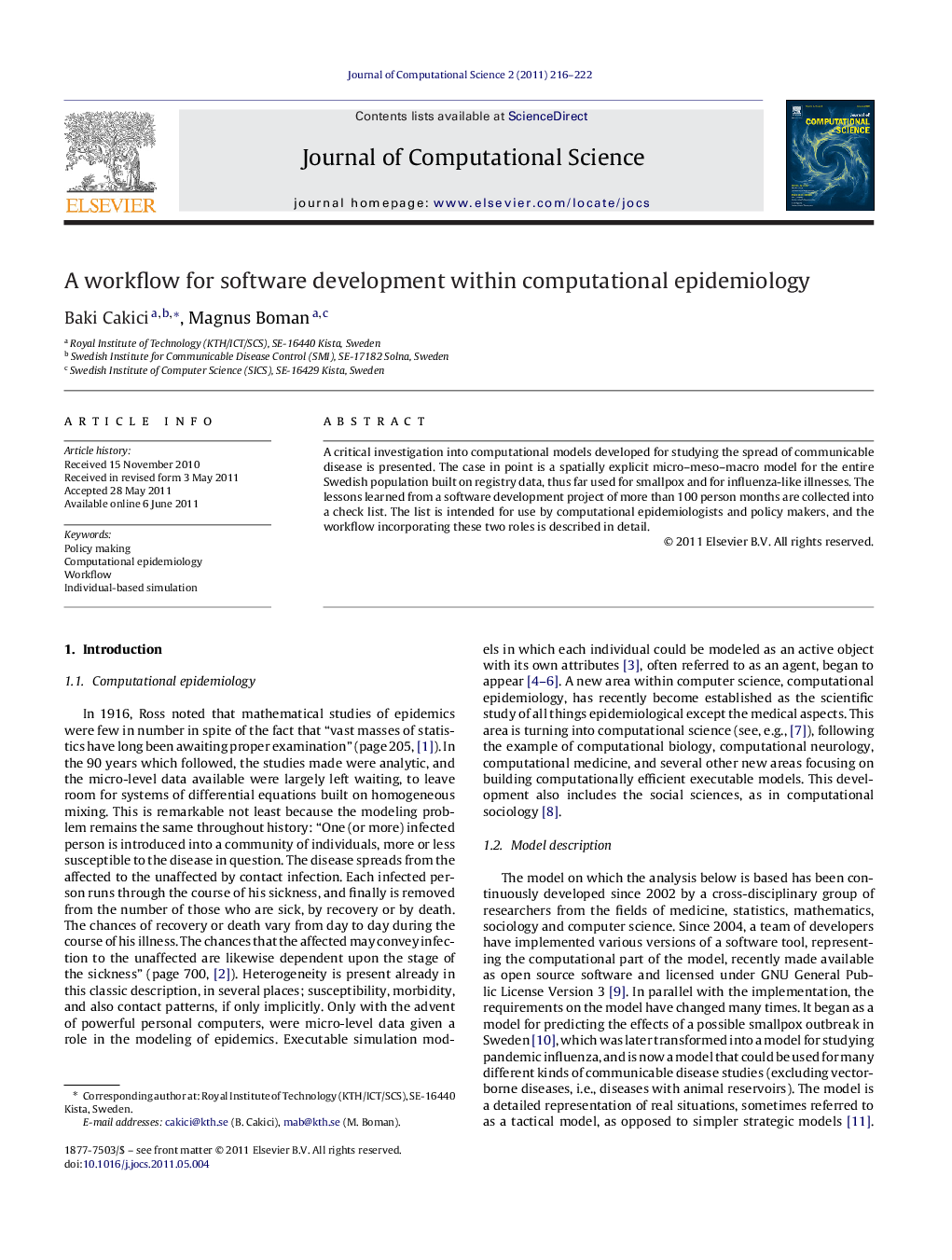 A workflow for software development within computational epidemiology