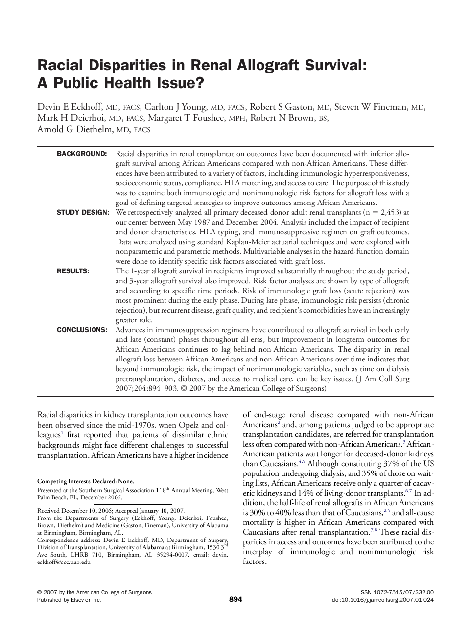 Racial Disparities in Renal Allograft Survival: A Public Health Issue? 
