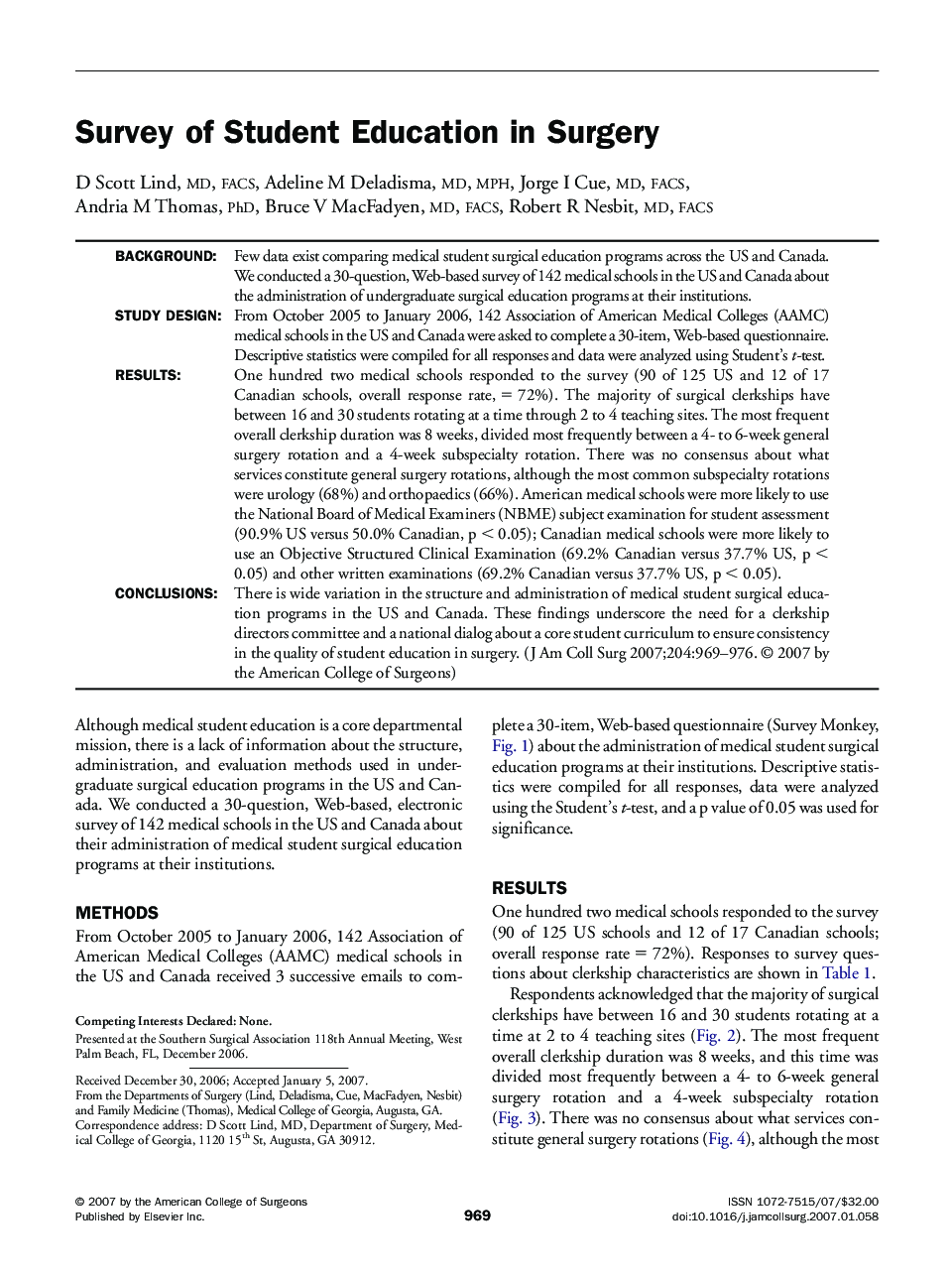 Survey of Student Education in Surgery