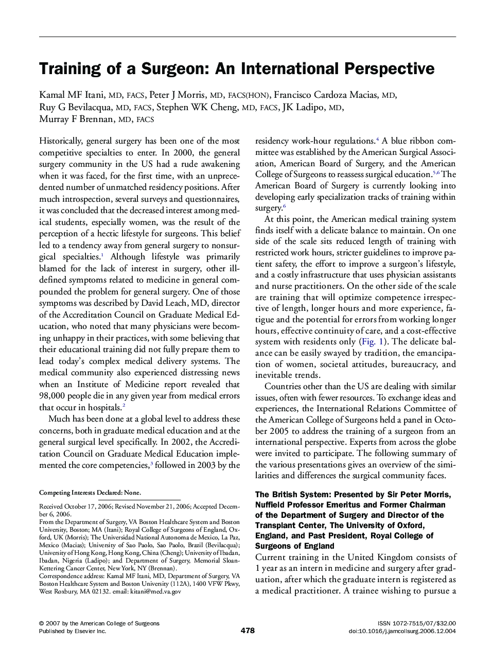 عکس صفحه اول مقاله: Training of a Surgeon: An International Perspective Training of a Surgeon: An International Perspective