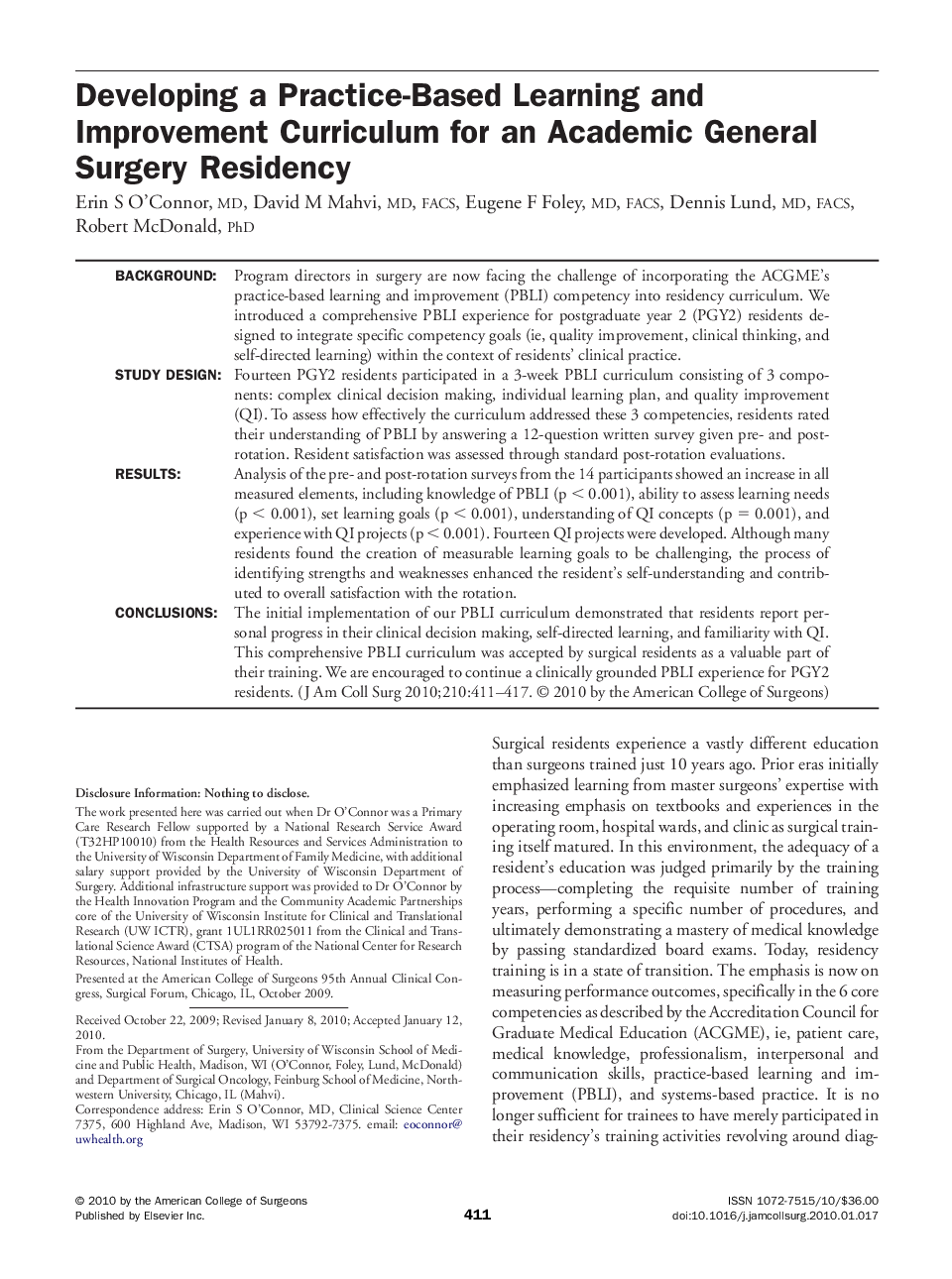 Developing a Practice-Based Learning and Improvement Curriculum for an Academic General Surgery Residency 