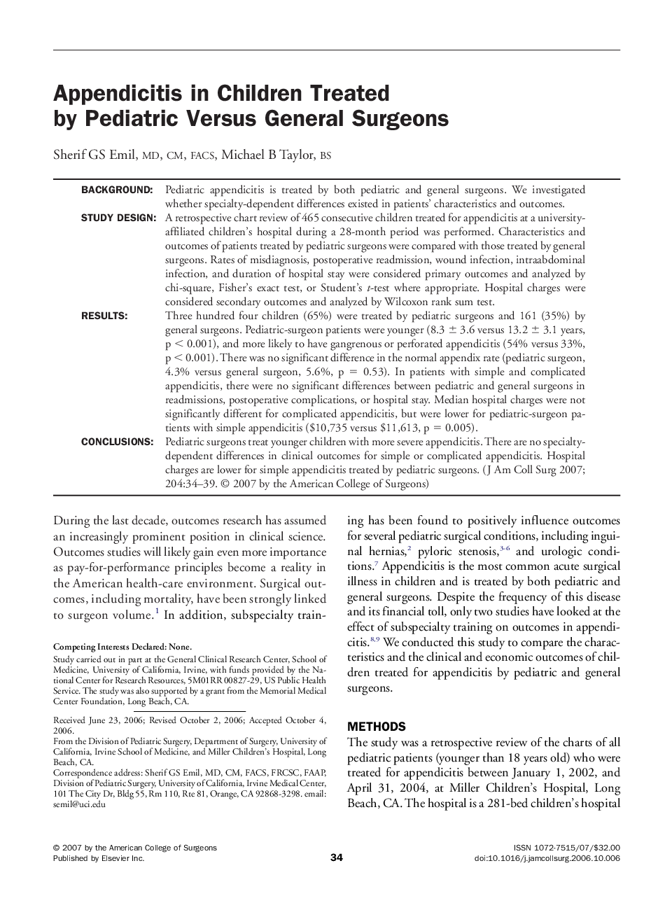Appendicitis in Children Treated by Pediatric Versus General Surgeons 