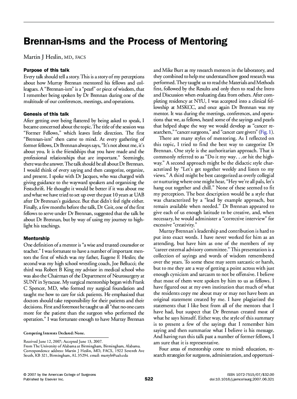 Brennan-isms and the Process of Mentoring