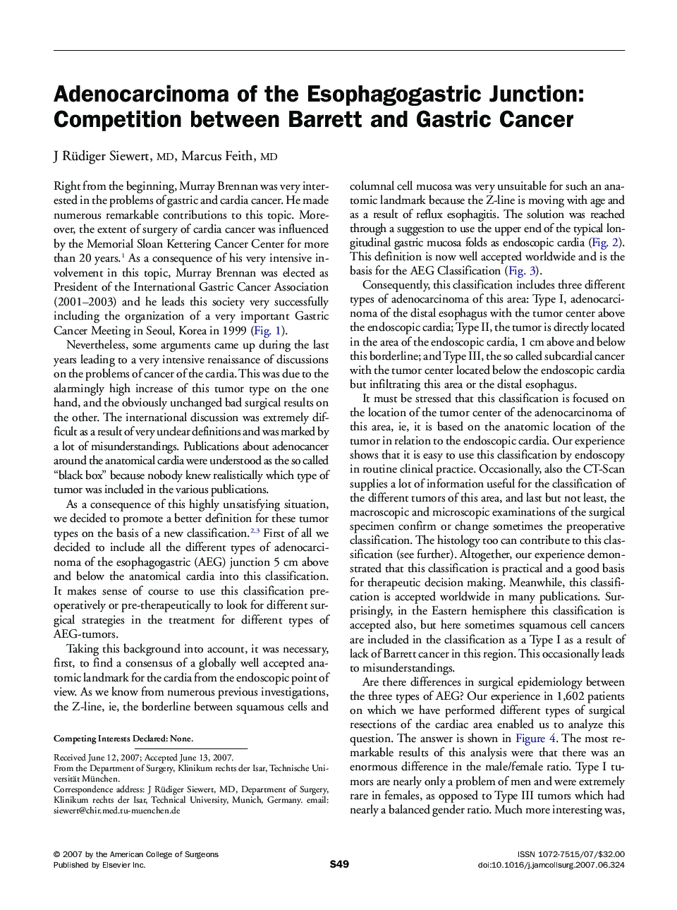 Adenocarcinoma of the Esophagogastric Junction: Competition between Barrett and Gastric Cancer