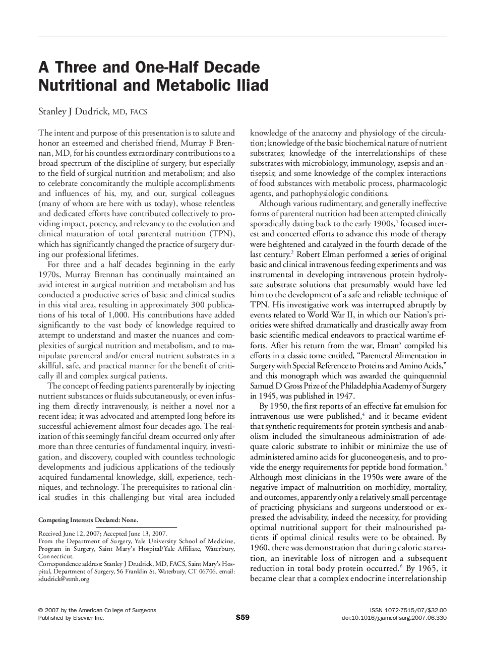A Three and One-Half Decade Nutritional and Metabolic Iliad