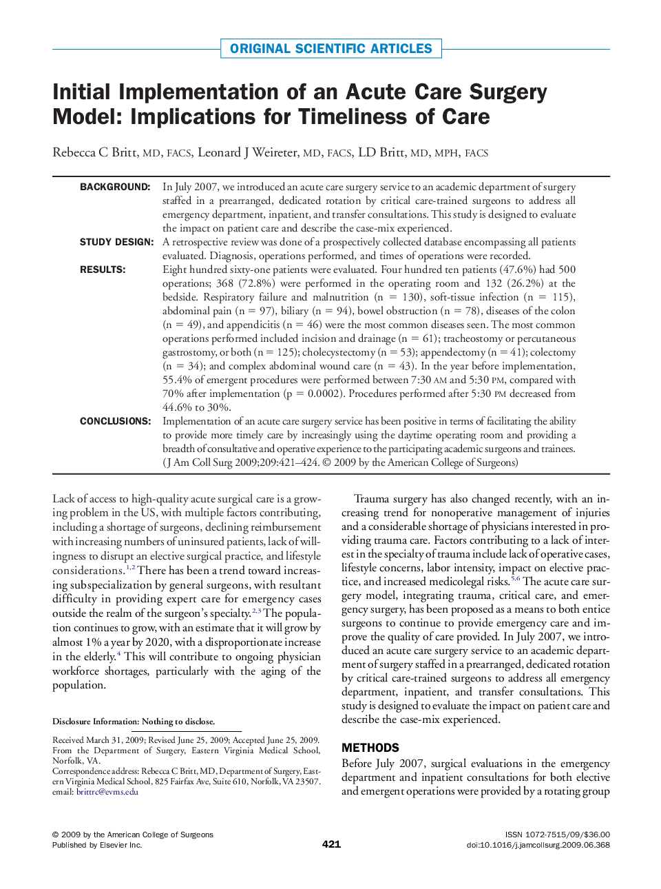 Initial Implementation of an Acute Care Surgery Model: Implications for Timeliness of Care 
