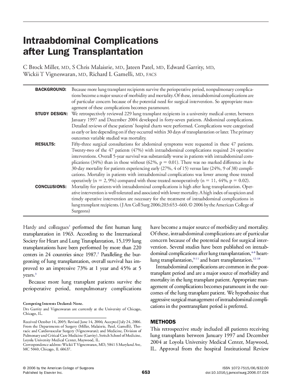 Intraabdominal Complications after Lung Transplantation 