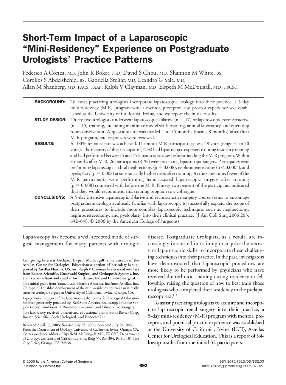 Short-Term Impact of a Laparoscopic “Mini-Residency” Experience on Postgraduate Urologists’ Practice Patterns 