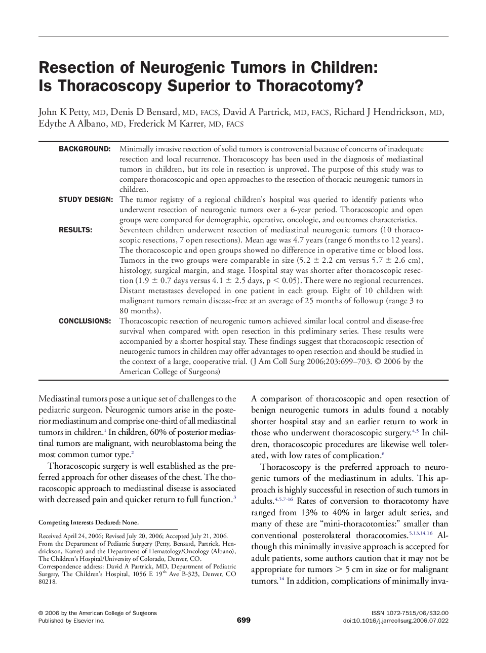 Resection of Neurogenic Tumors in Children: Is Thoracoscopy Superior to Thoracotomy? 