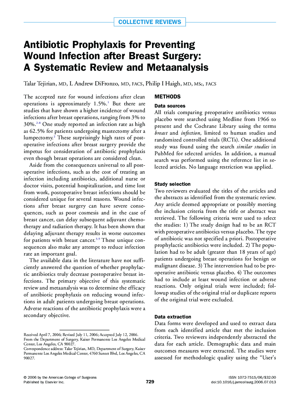 Antibiotic Prophylaxis for Preventing Wound Infection after Breast Surgery: A Systematic Review and Metaanalysis
