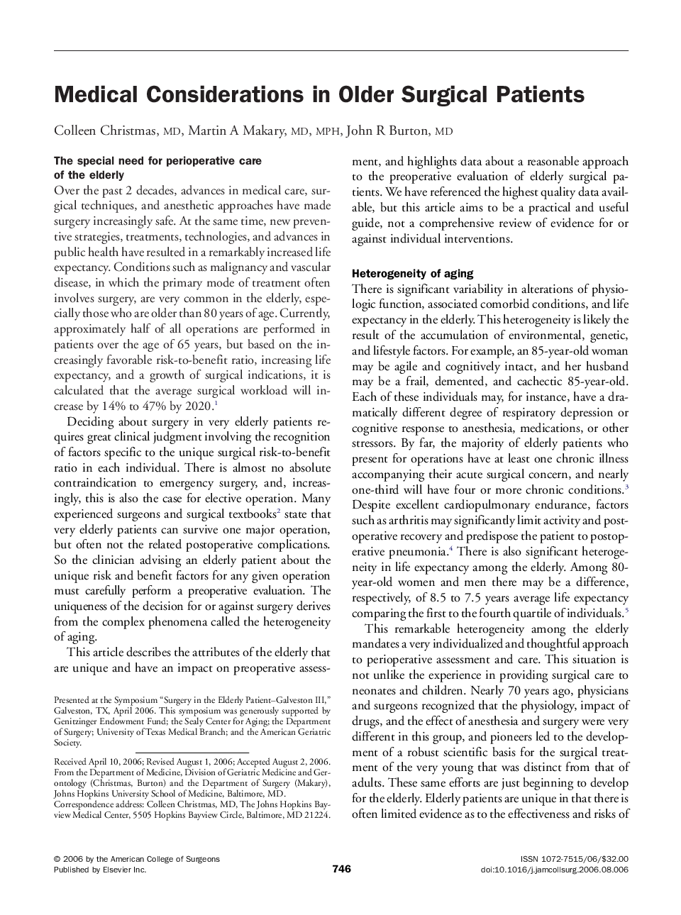Medical Considerations in Older Surgical Patients