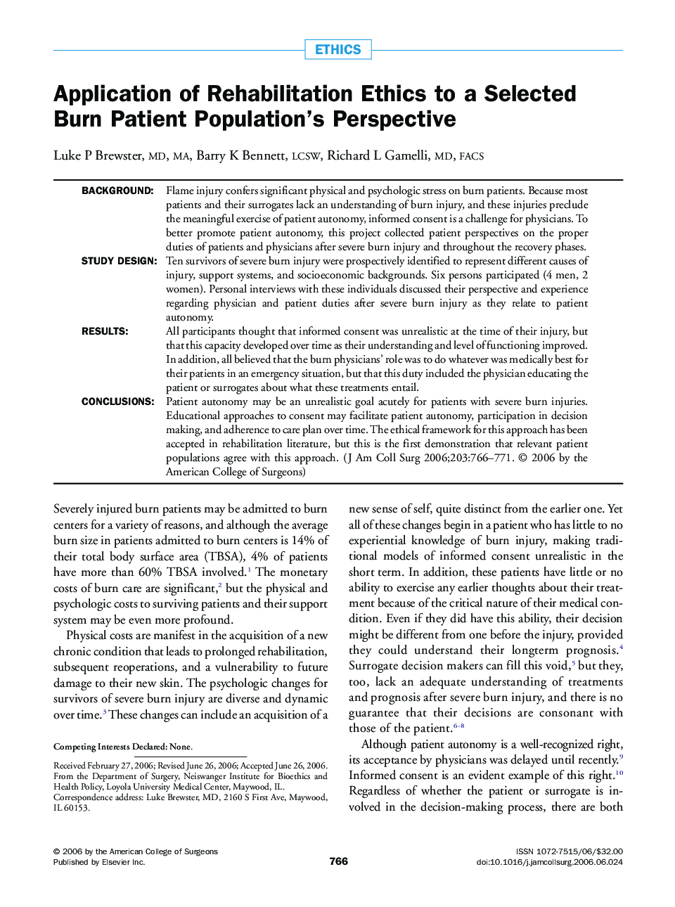 Application of Rehabilitation Ethics to a Selected Burn Patient Population's Perspective