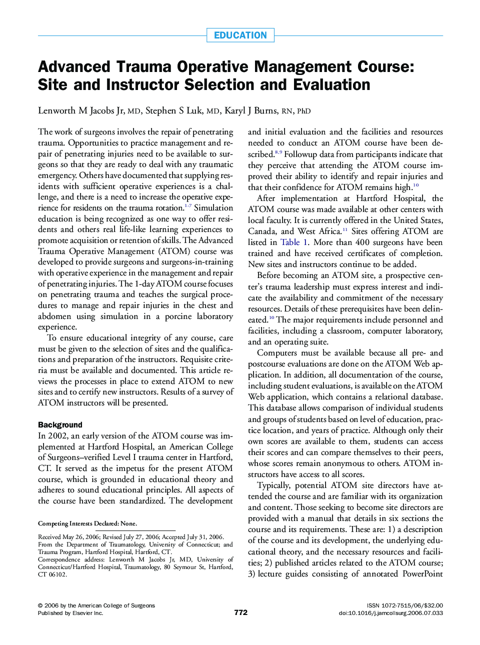 Advanced Trauma Operative Management Course: Site and Instructor Selection and Evaluation