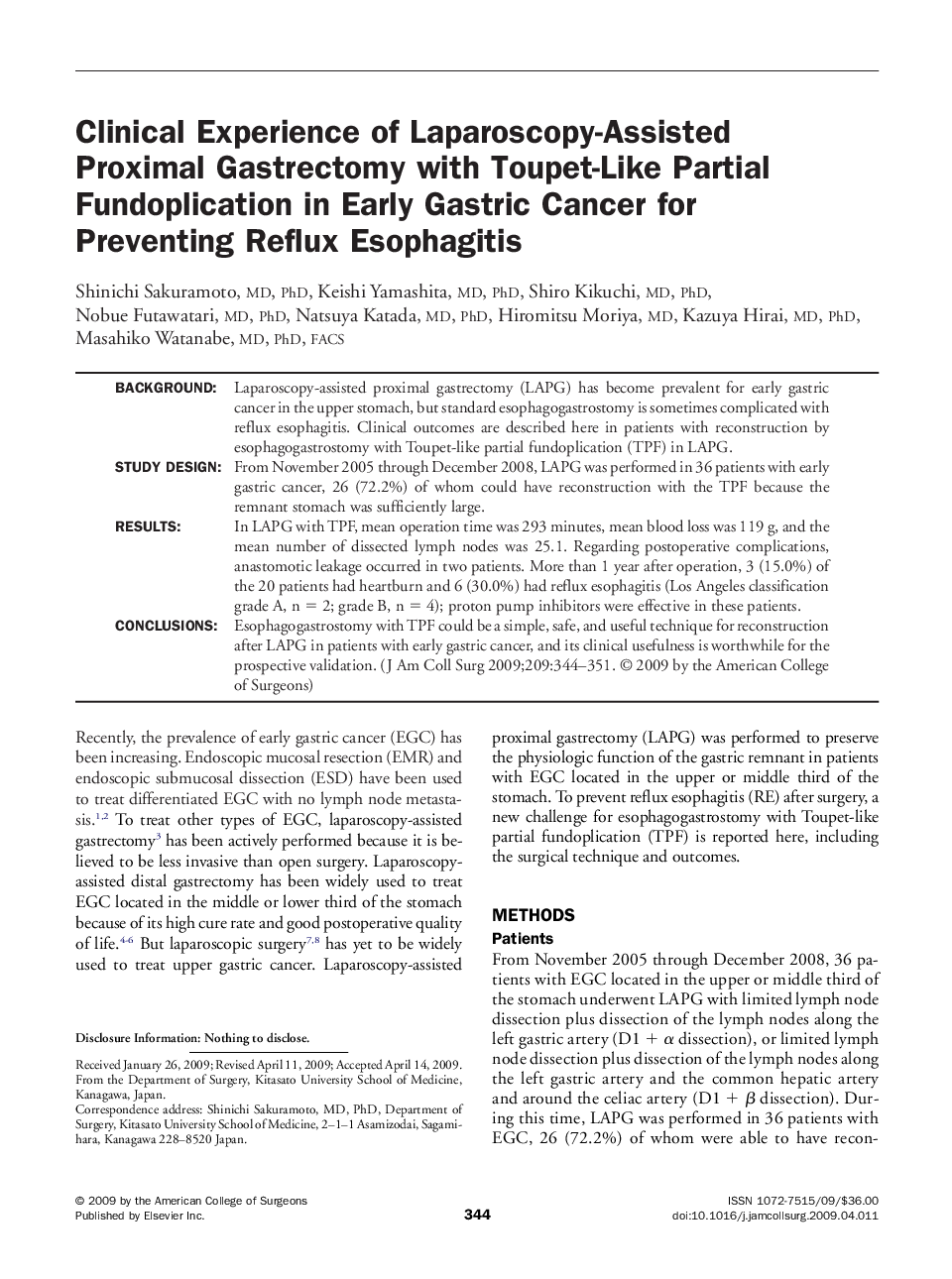 Clinical Experience of Laparoscopy-Assisted Proximal Gastrectomy with Toupet-Like Partial Fundoplication in Early Gastric Cancer for Preventing Reflux Esophagitis 