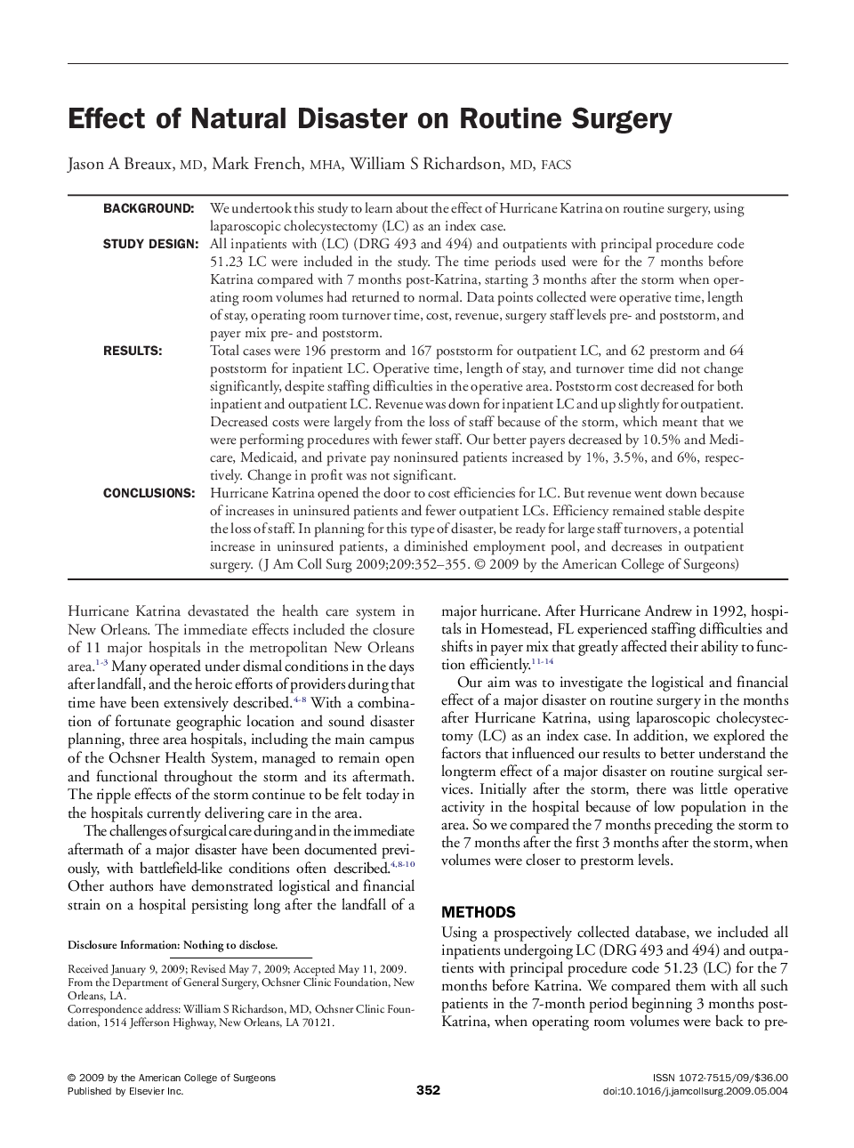 Effect of Natural Disaster on Routine Surgery 