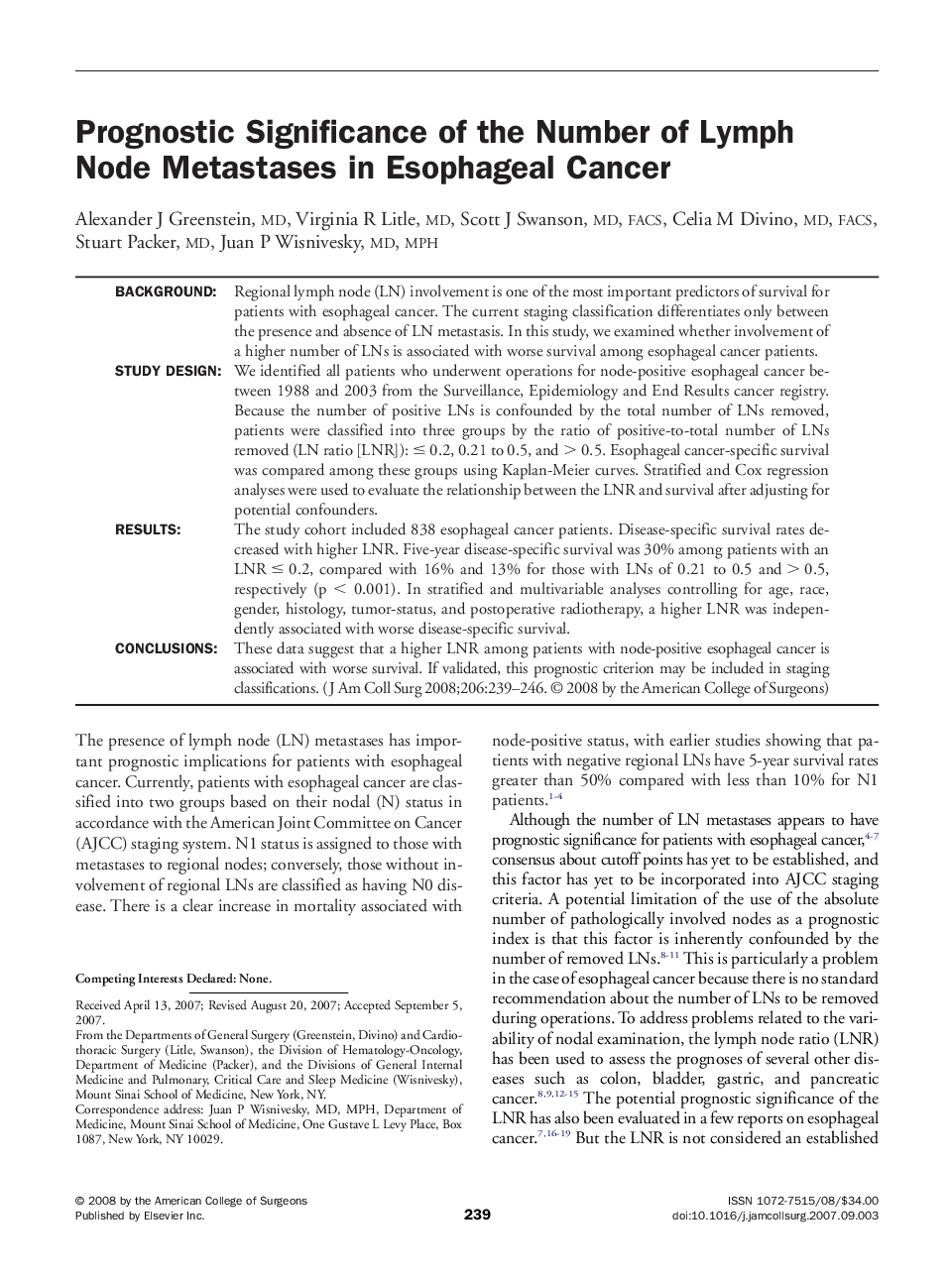 Prognostic Significance of the Number of Lymph Node Metastases in Esophageal Cancer 