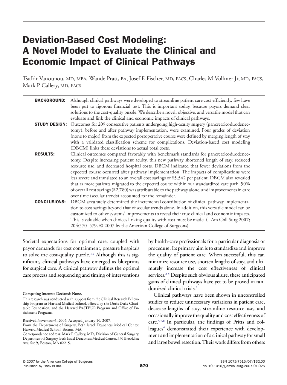Deviation-Based Cost Modeling: A Novel Model to Evaluate the Clinical and Economic Impact of Clinical Pathways 