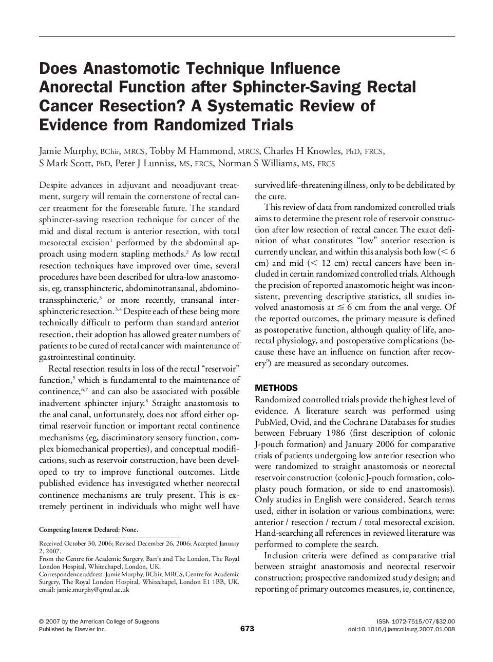 Does Anastomotic Technique Influence Anorectal Function after Sphincter-Saving Rectal Cancer Resection? A Systematic Review of Evidence from Randomized Trials