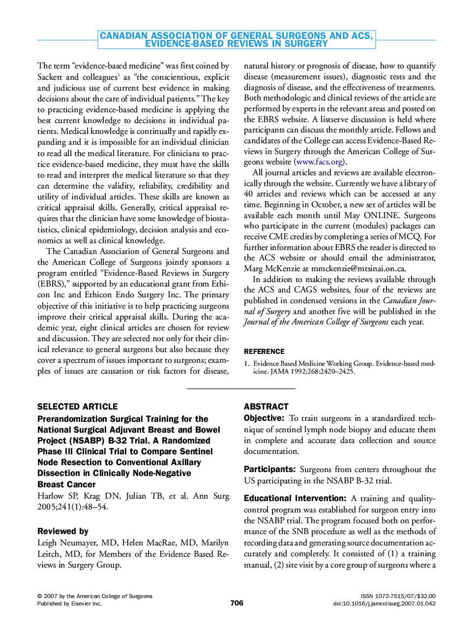 Evidence-Based Reviews in Surgery, April 2007