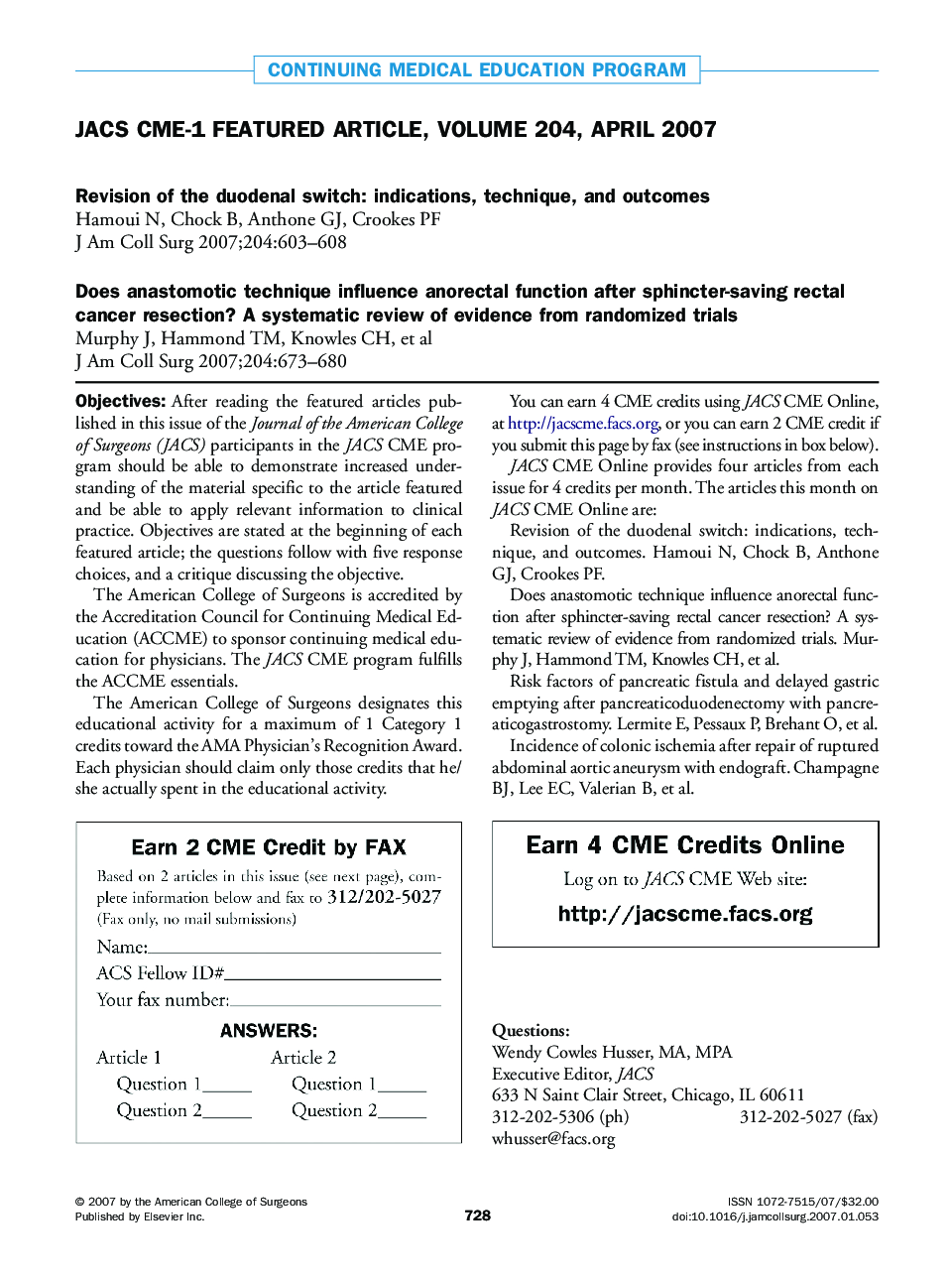 JACS CME-1 Featured Article, Volume 204, April 2007
