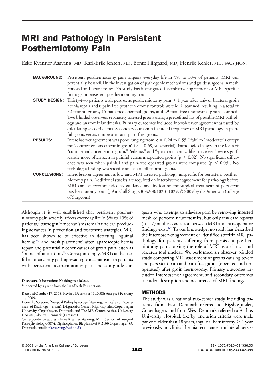 MRI and Pathology in Persistent Postherniotomy Pain 